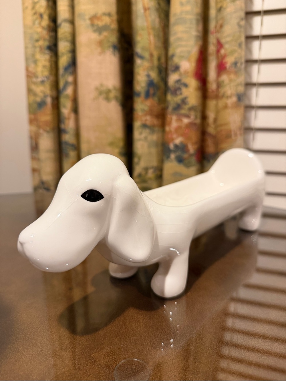 White Ceramic Dachshund Trinket Dish - Decorative Home Accent